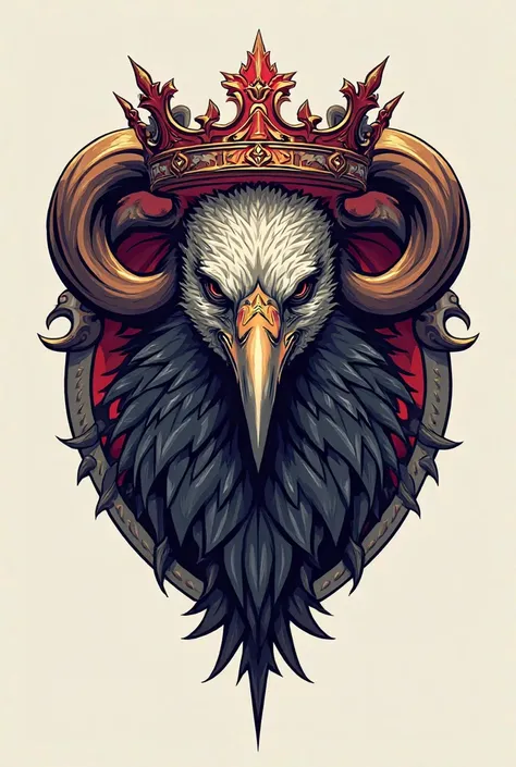 Vulture head guild logo with crown and reddish details