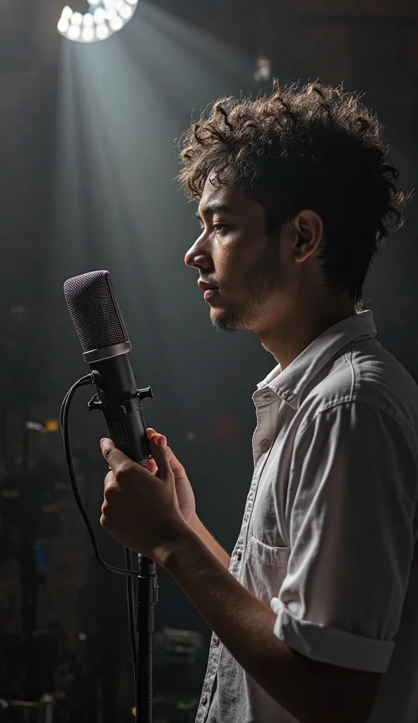 image: A person speaks into a microphone, and his voice fills the whole space.
meaning: Confidence is the right to tell your truth.
question : What important truth would you like to tell yourself right now?