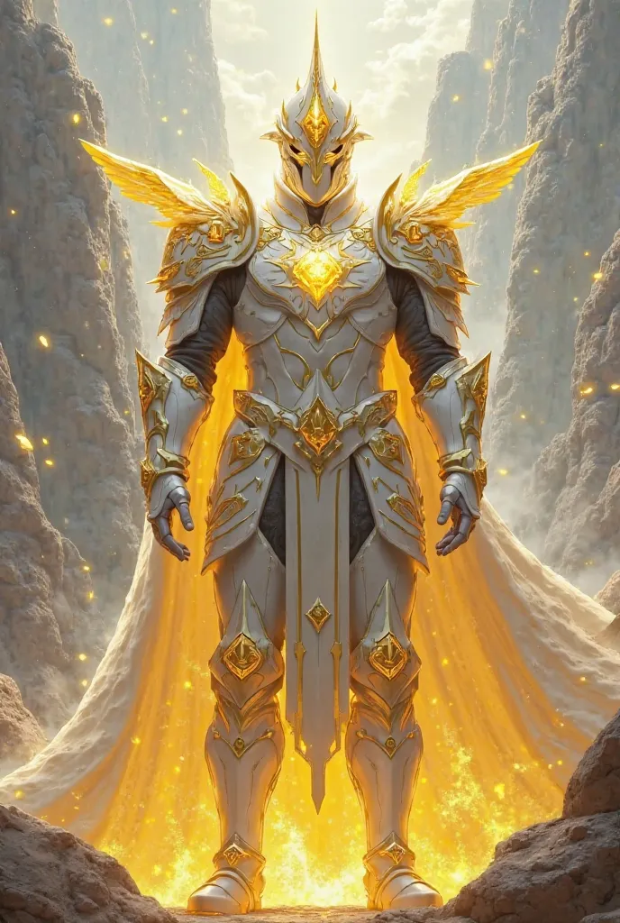 Palladine in white armor with yellow crystals