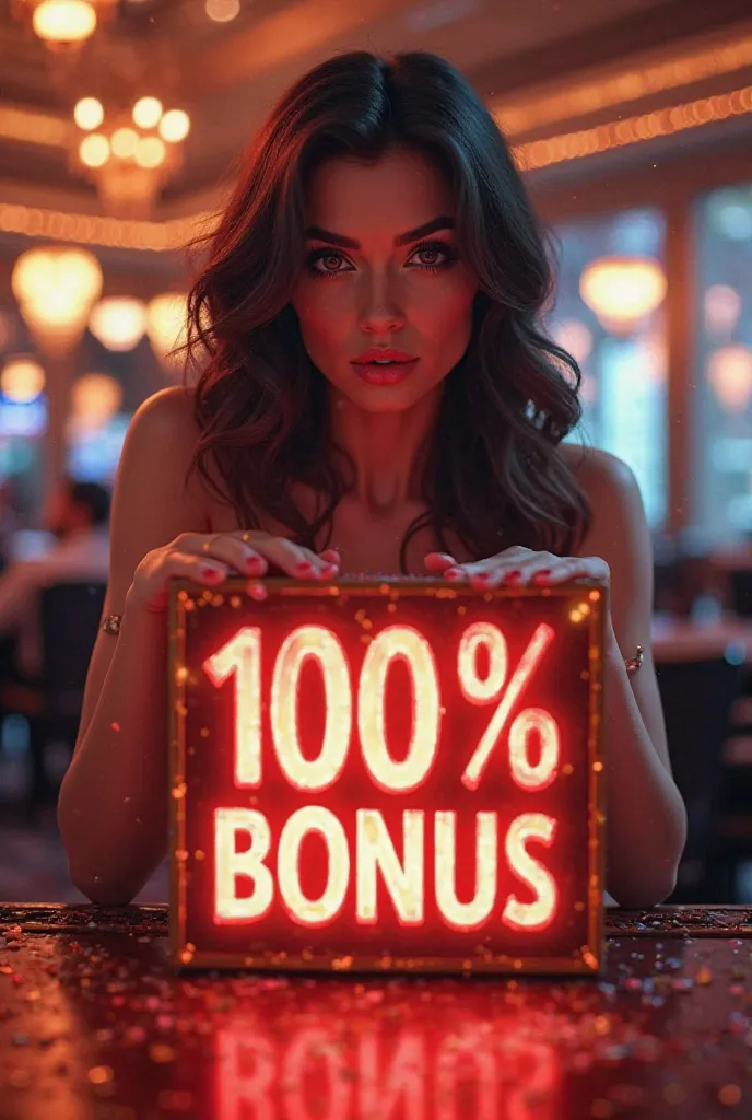 Casino game 
A beautiful girl with frame of box with text 100% Bonous and game is highly hitting right now high chances of winning 