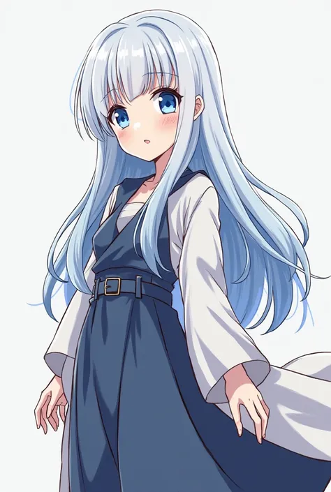 The anime character is a girl with long and white hair with blue tresses, blue eyes, a mole, a small nose, a normal mouth and a length of 165 cm. She wears wide and long clothes. Her drawing is the same as the characters of the Demon Slayer anime 