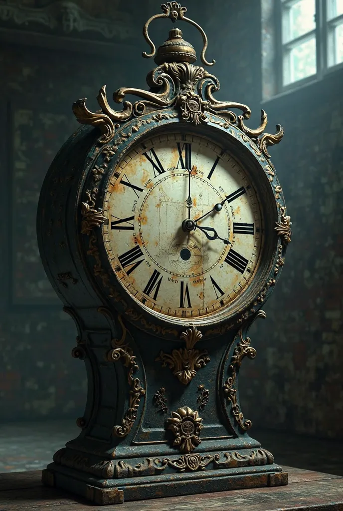 
3. An old cracked clock with a touch of mystery, as if it contains secrets 