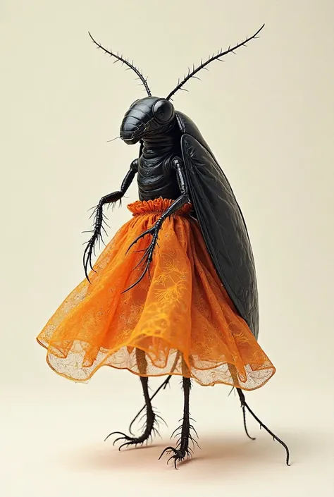 Create an image of a cockroach in a skirt and write "As chéries"