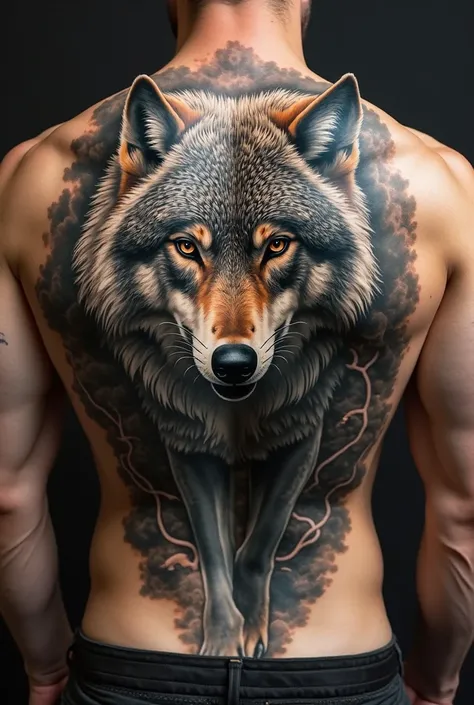  Wolf tattoo on the back  