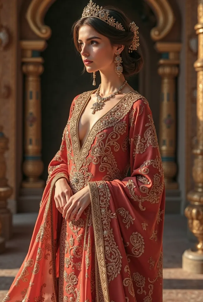 An elegant kaftan with a tiara 