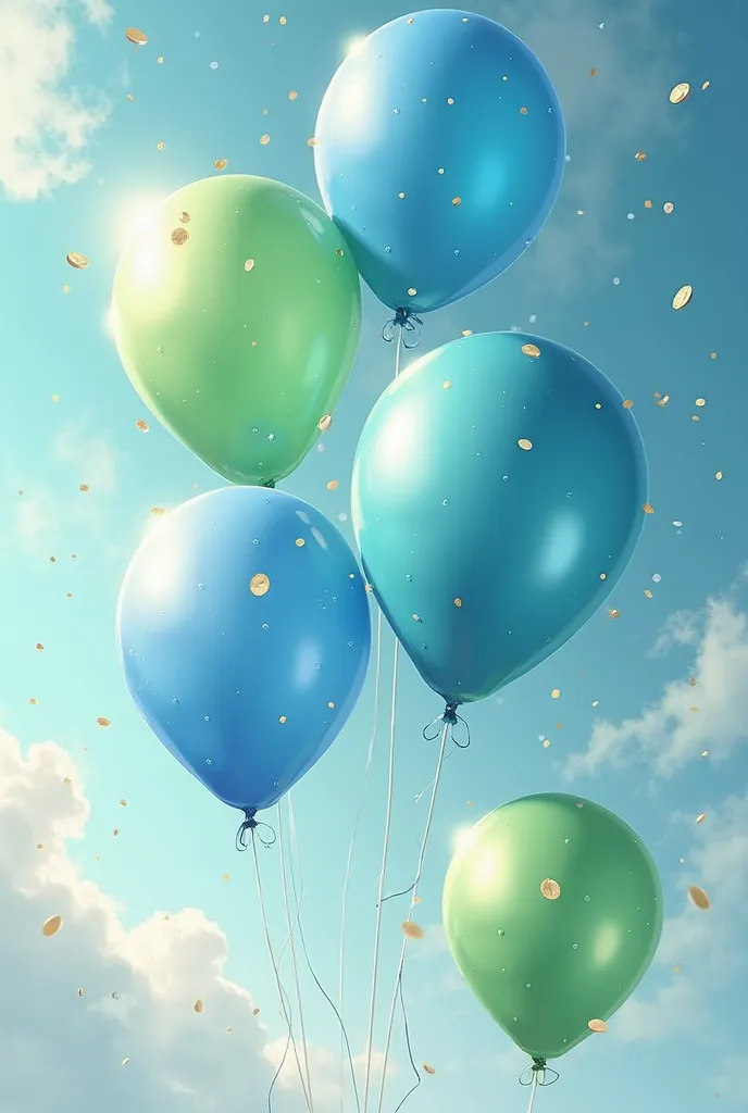 I would like an image with blue and green balloons that say we are celebrating our first year