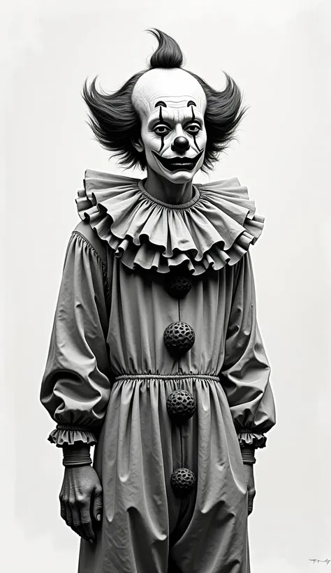 Sad clown smiling in black and white old comic