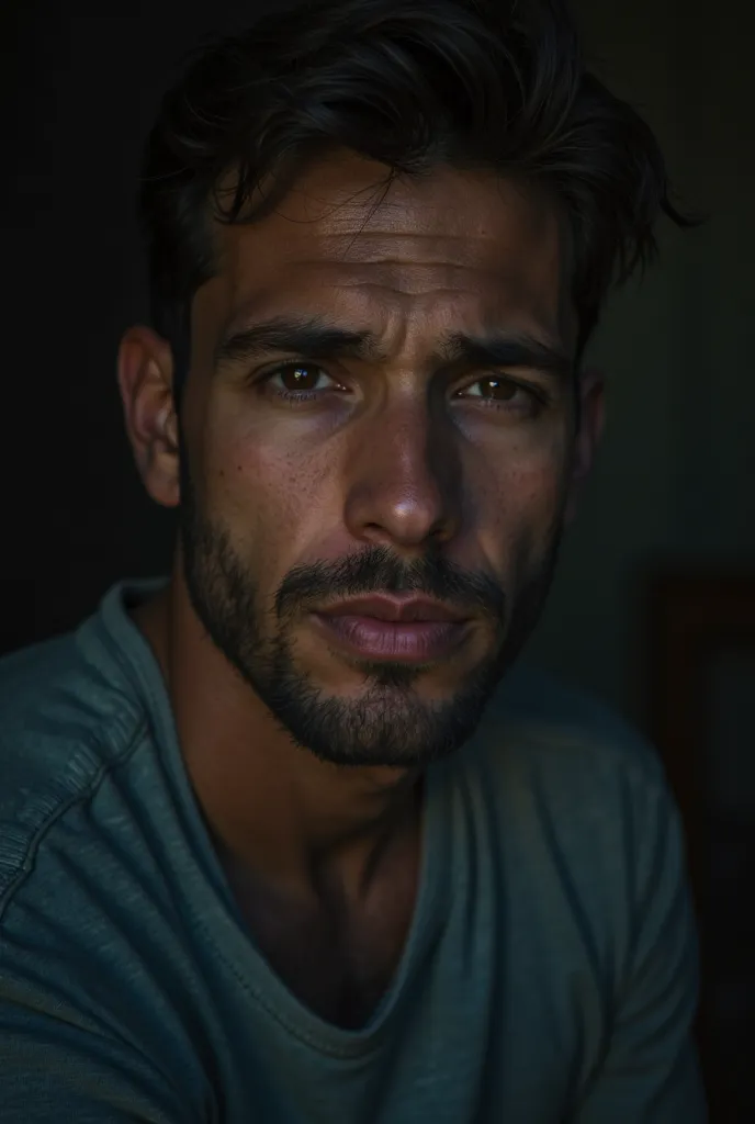 Close up of a young father’s (mouth) while speaking in a dark room