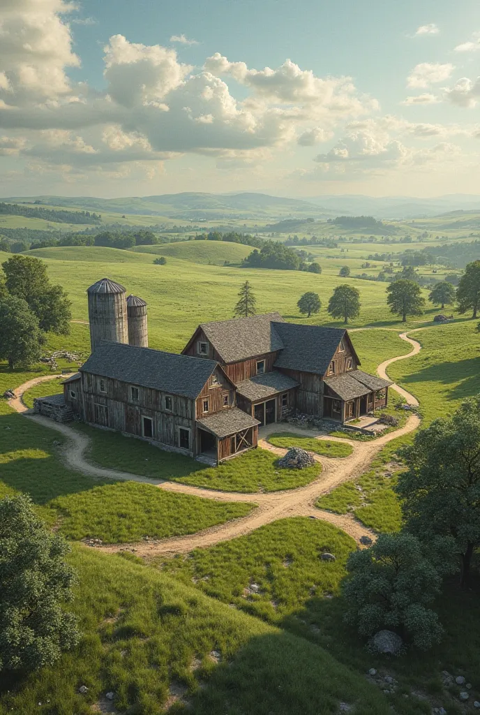  a huge farm with a pasture in the background