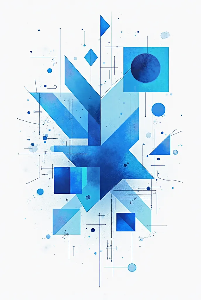 blue geometric shapes and drawings on white background