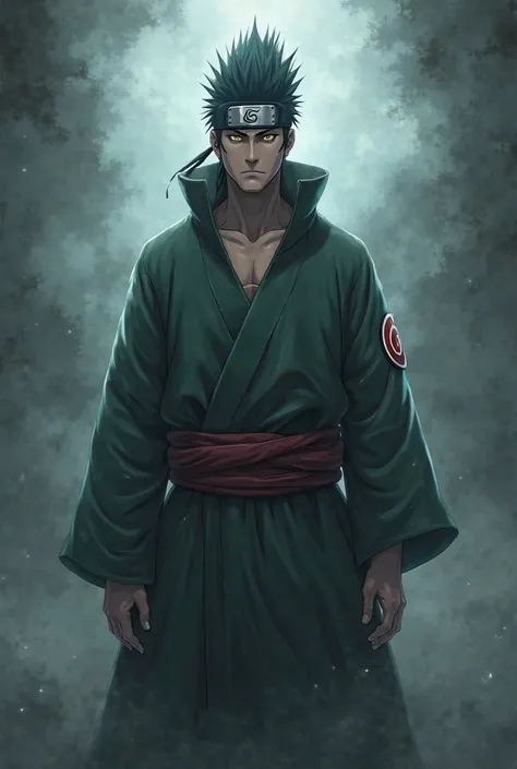 Transform into a man with a headband around his waist, The Byakugan eyes and with the Byakugou seal on the text