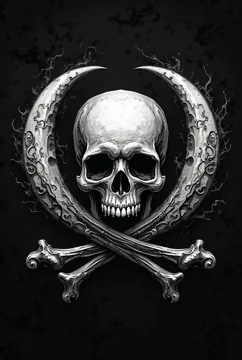 Create a pirate flag with a skull and 2 waxing moons crossed behind the skull