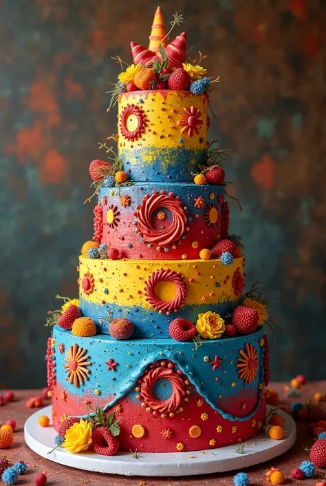 birthday cake with the colors of the Turkish flag and the decoration of the Colombian flag without a green color that does not look like Ukraine 