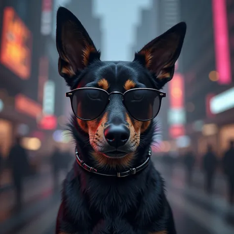 A dog with dark glasses