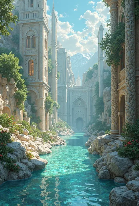 heavenly and divine city with pools of water and vegetation  . Its walls are made of jasper, and its streets are made of marble,  so transparent that glass seems .