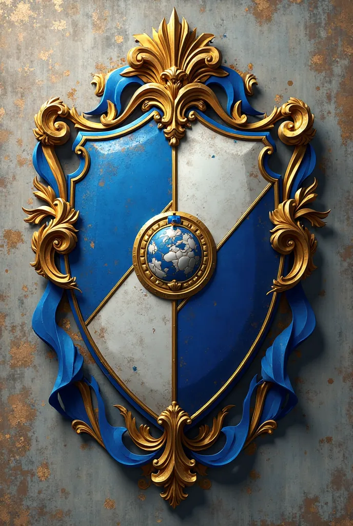 Create a shield for a blue and white soccer team with gold details, with less specific details and more details outside the frame. The name of the team is LA GESTA