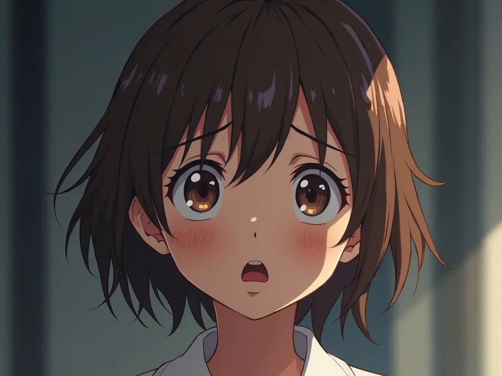  girl with brown hair scared anime