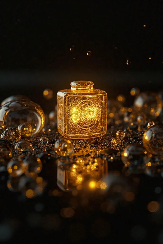 Black wallpaper with golden bubbles and a golden lego logo