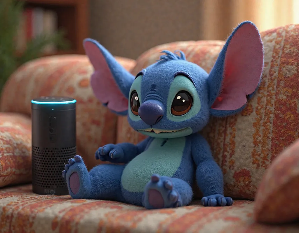 stitch, 4K, sitting on the couch, With Alexa on