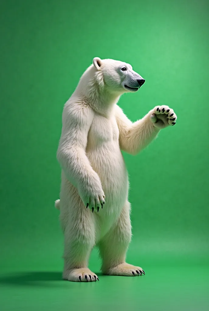 Adult polar bear saying goodbye with his paw 3D green chroma background image