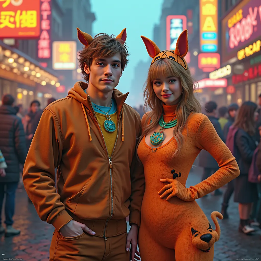 couple dressed up in a flashy Scooby Doo costume 