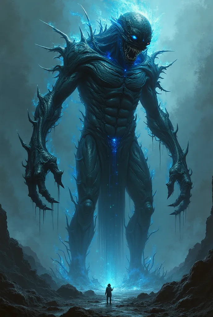 Human-like monster in the color black with blue details