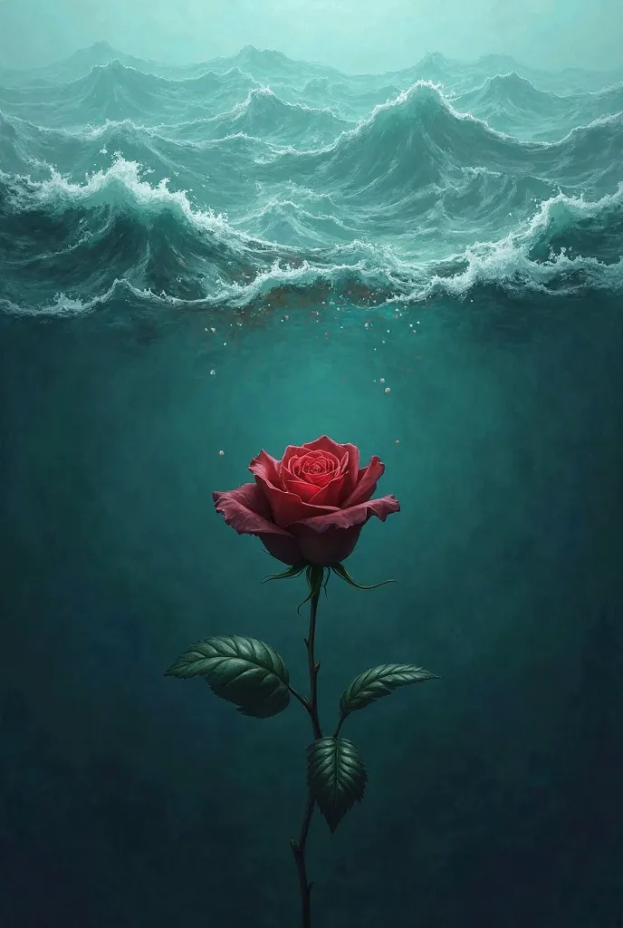 Bloodstained rose sinking in the sea.