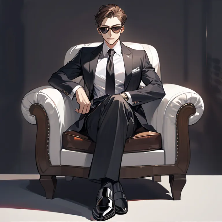 He is a man with a clean shave and brown hair.

Man in black from head to toe, he leaves no room for fancy: dark suit with a white shirt and black tie; and of course the usual sunglasses and earpiece.