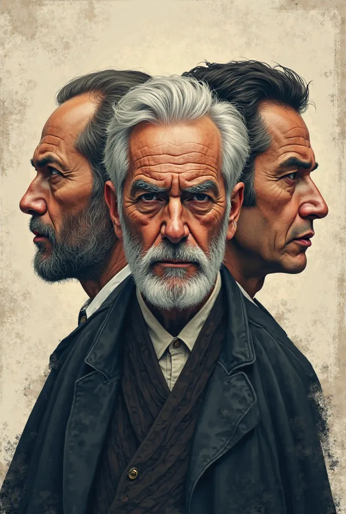 three men, One with wisdom and one normal, profile picture, vector art