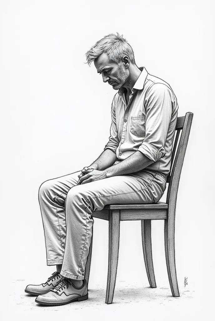 Incomplete and simplified sketch, in pencil, Of a man sitting in a chair