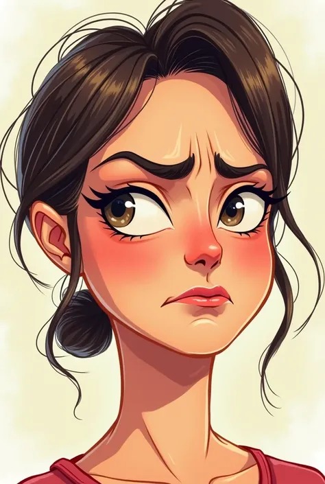 The face of a woman who is annoyed.
Self-painted style on tablet, Cartoon.You should look to the right