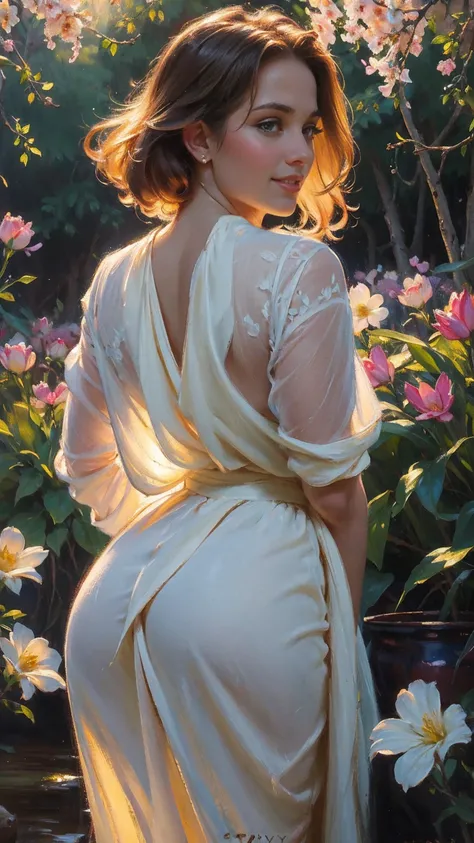 (best quality,4k,8k,highres,masterpiece:1.2),ultra-detailed,(realistic,photorealistic,photo-realistic:1.37),wide hips,thick thighs,oil painting by Sargent,view from behind