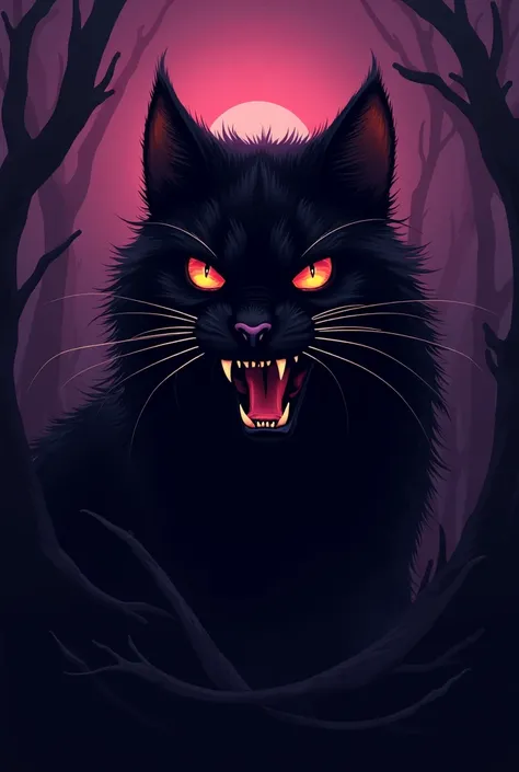 Create a logo based on an angry cat in shades of purple and black 