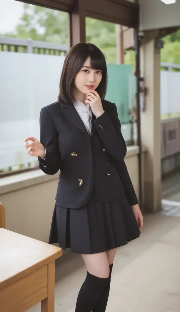 Young Japanese idol wearing knee-high socks, Standing in Classroom,
I'm wearing a suit,I'm wearing a skirt,
1 girl, Alone,  high image quality, masterpiece, Accuracy,   Realistic Anatomy ,   Award winning  ,  best quality, damage,  Details,  高Details, HD M...