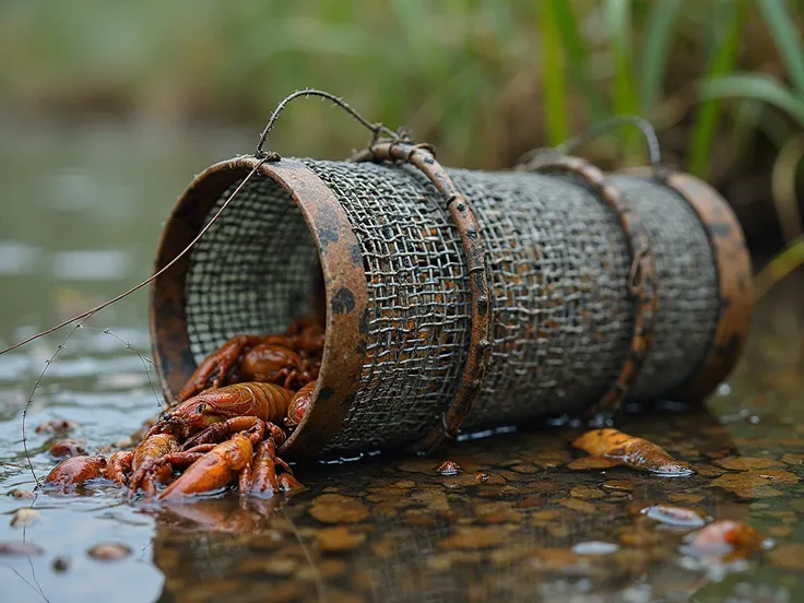 a crayfish trap made from wire mash,