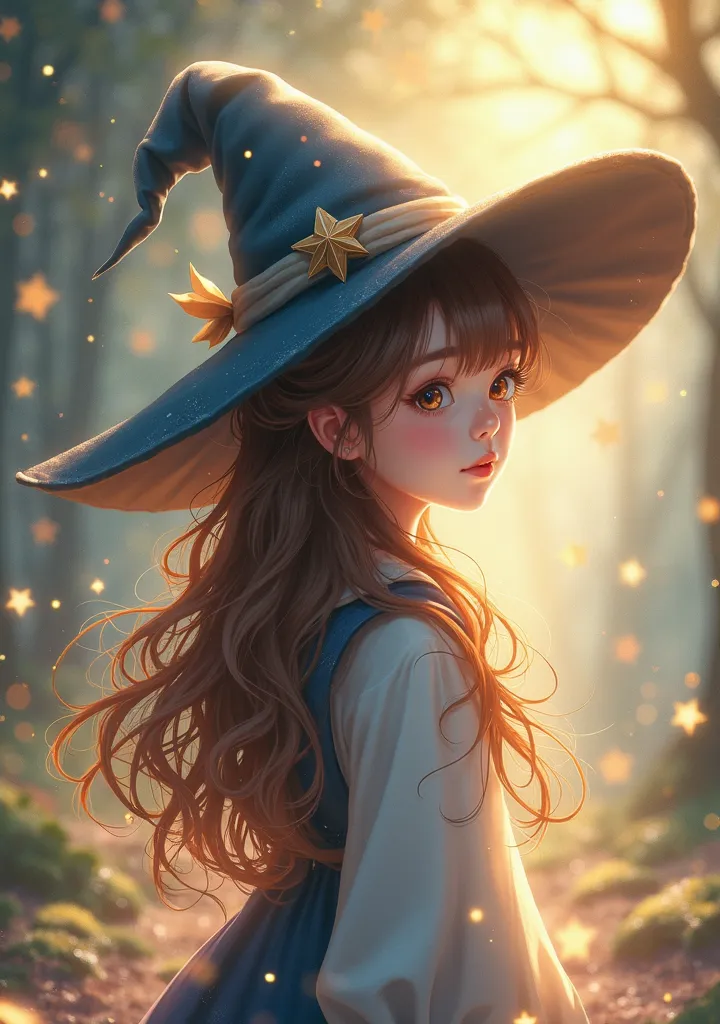 Long Hair, Brown Hair, Anime, Wizard Hat, From Behind,cute girl