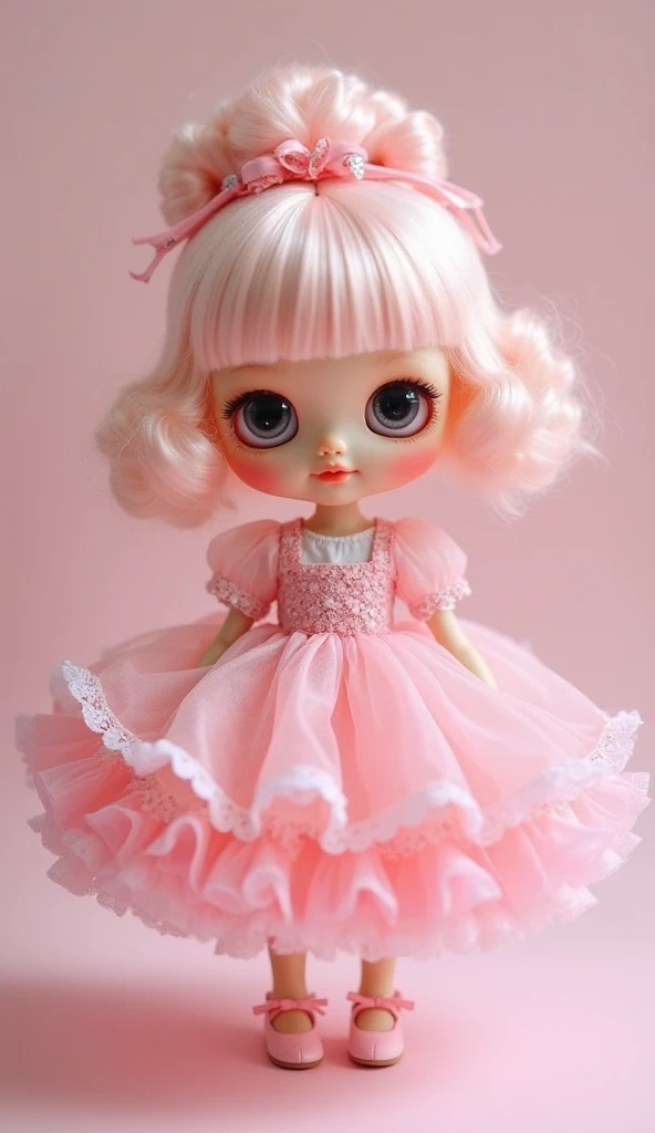 Blythe doll in cute cute fluffy pink dress，smile