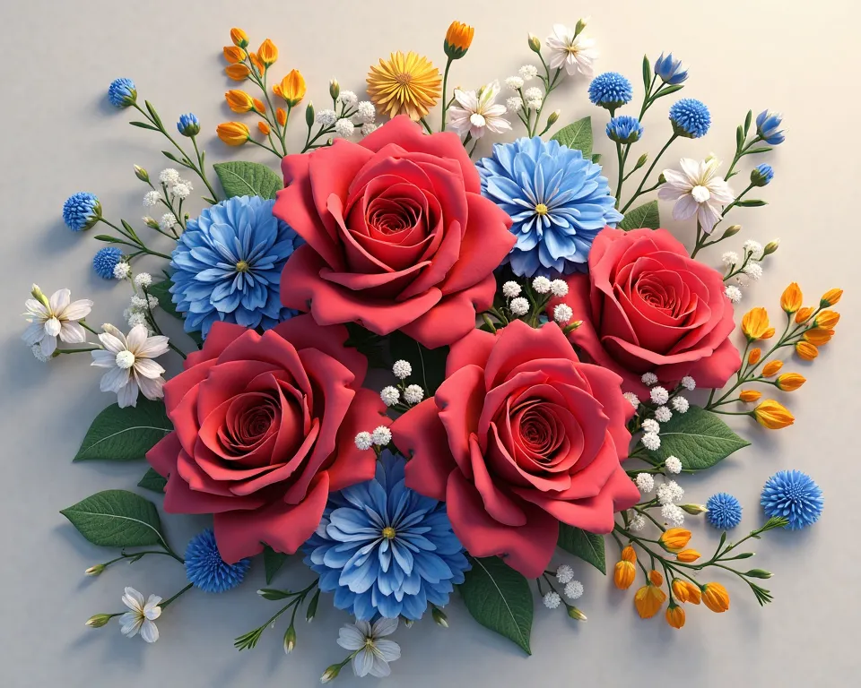 beautiful red roses, blue, White and yellow all separated