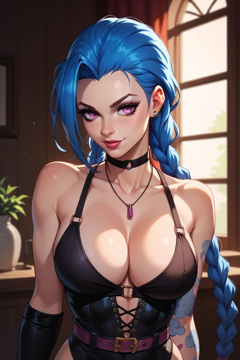 Jinx,  Arcane, beautiful, cleavage, big large breasts, sexy pose 