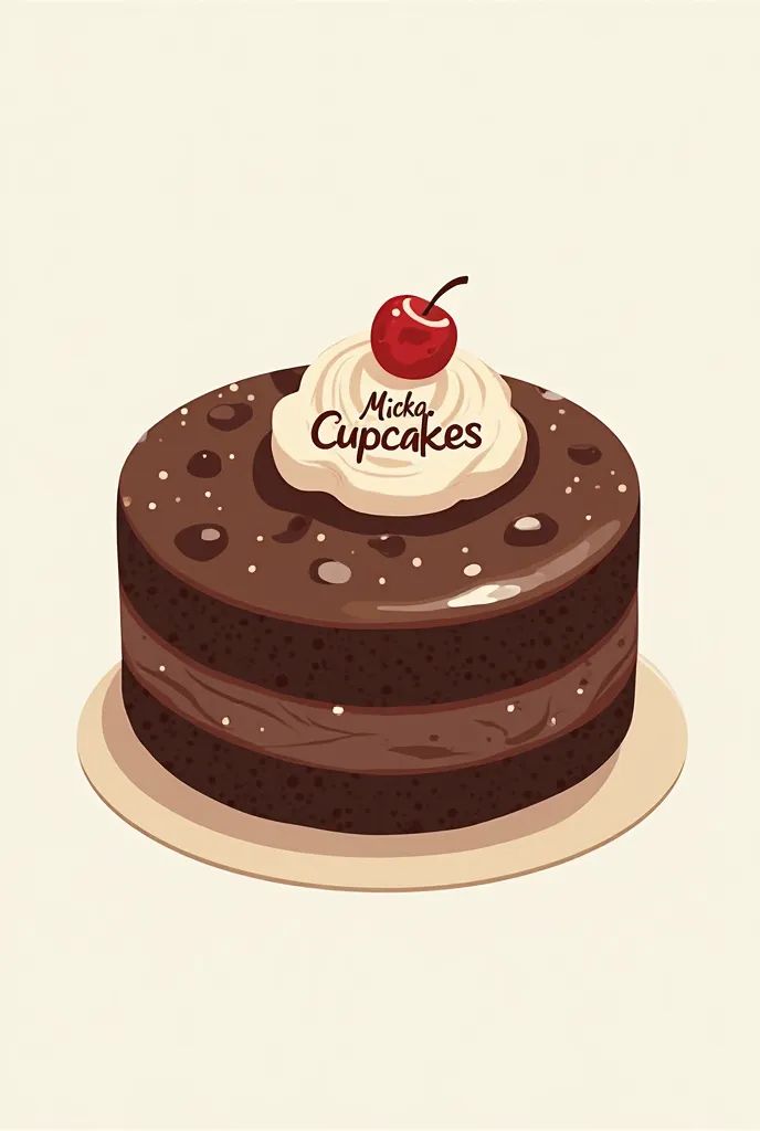 Chocolate cake with no filling or anything on top, a normal cake that is drawing style with a logo that says Micka cupcakes