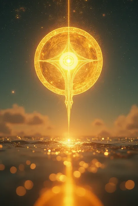 I want to create a tarot card where there is an ephenetic symbol floating in the sky in the color gold shining in the color of selenite. This symbol brings renewal, transmutation, and also brings the ephenetic fluidity of planet I.. 