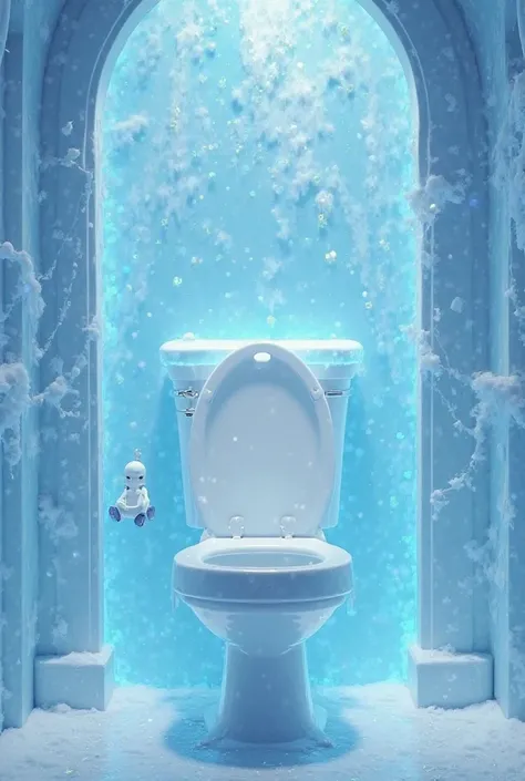 Here's a shorter prompt:

"A toilet inspired by Elsa from *frozen*, with details of ice and snow, in hyperrealistic 3D style. The porcelain is white with touches of blue and shiny, reflecting light like crystal. The environment is cold and magical, evoking...