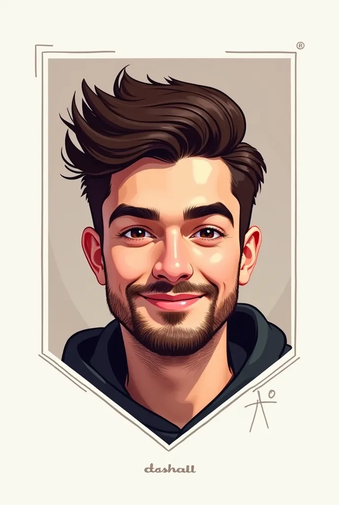 Create a logo for the YouTube channel “Dashall”, it should entice everyone on tiktok, k the logo should show the image of a boy with brown eyes and hair, beard and mustache, but a youngster