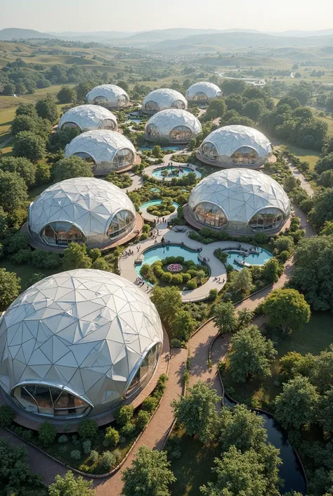 Housing for 500 people shaped like geodesic domes 