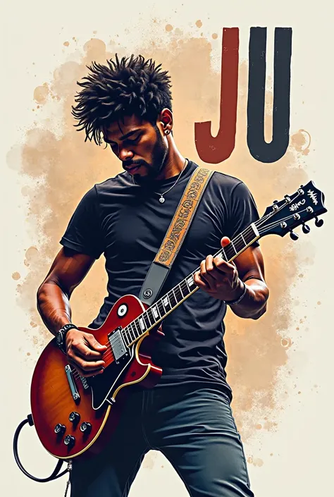 Create an artistic logo of a guitarist with the initials ju