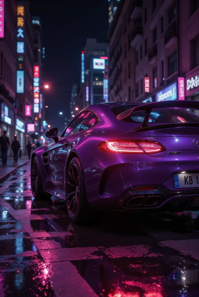 coche  sporty purple, careers de coches,  neon lights moradas por debajo, calle de  night con wet asphalt , close up view, coche  sporty purplecoche  sporty purple,careers de coches, neon lights moradas,calle de  night,wet asphalt ,close up view,4k,compute...