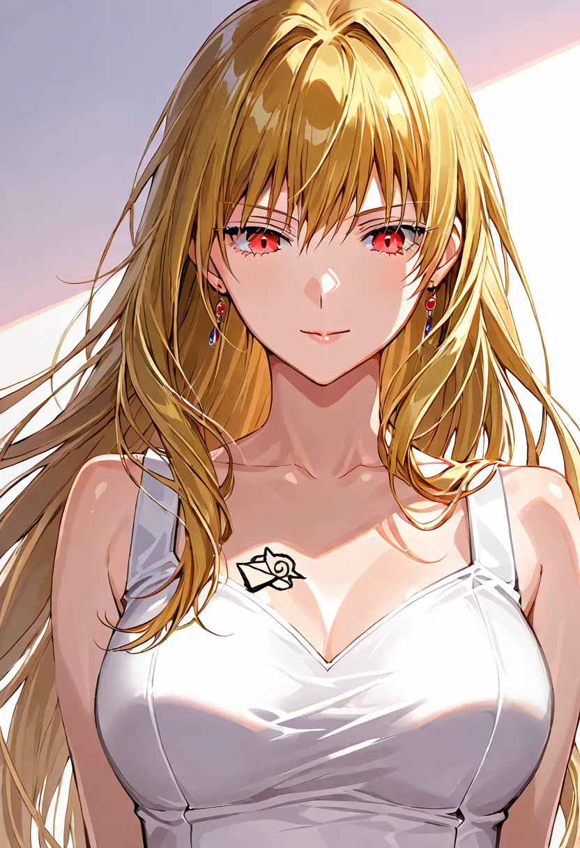 8K, Nozzle, (( a beautiful woman)),((drawing of destination stay night)), Female Gilgamesh alone, upper body angle, empress, (( a beautiful woman)), ((red eyes)), long hair , golden hair,