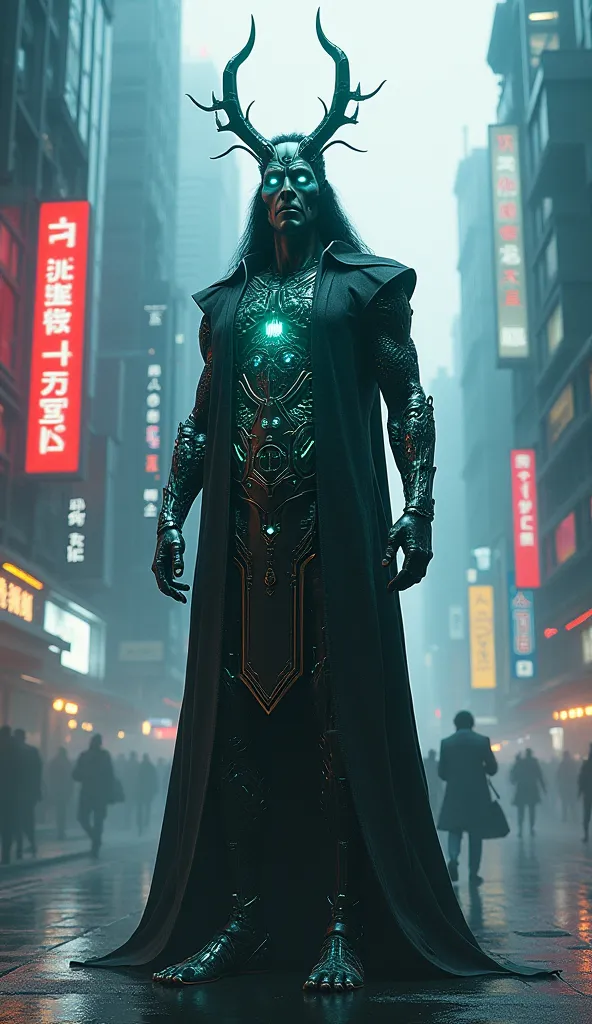 God, Loki.,  cyberpunk mode , full body front view