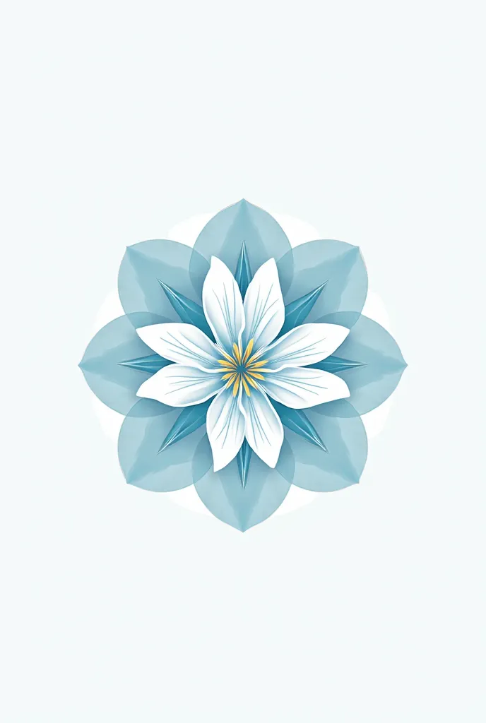 Make a logo that looks like a symbol where the white flower of an orange tree and a light blue compass are superimposed in a cluster shape 