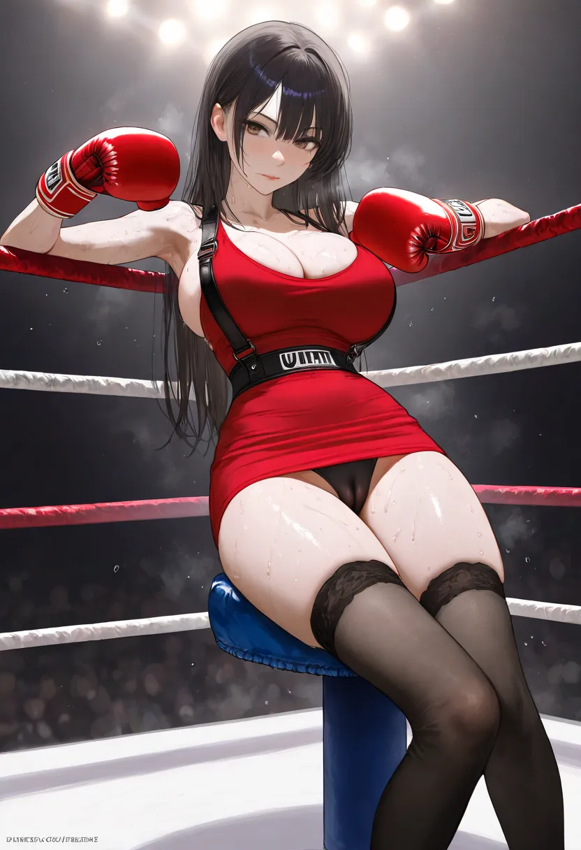 A boxing girl ，Slim,Low-cut suspender dress, realistic boxing gloves, ultra-high definition, Retina,  masterpiece, Curation, is anatomically correct,  textured skin, super detailed,  height details, high quality, best quality, high resolution, 4K, quality,...